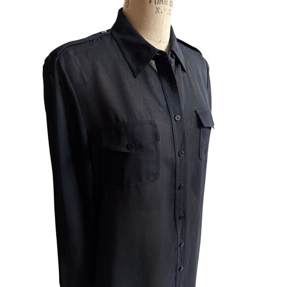 Planet‎ Women's Size 12 Button Front Long Side Slit Tunic Top Black EUC Designer - Picture 2 of 7